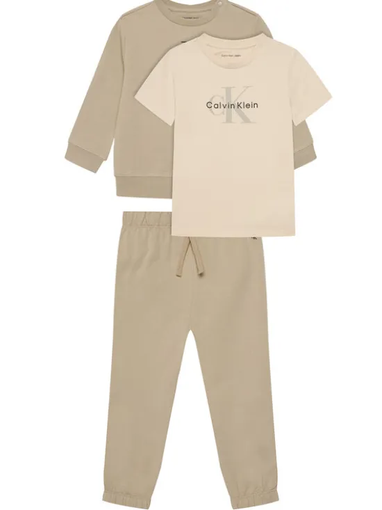 Calvin Klein Jeans Komplet bluza, bluzka i spodnie Monogram IN0IN00336 Beżowy Regular Fit