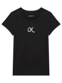 Calvin Klein Jeans T-Shirt Glitter IG0IG02972 D Czarny Slim Fit