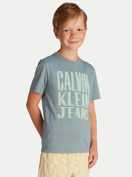 Calvin Klein Jeans T-Shirt Slogan Graphic IB0IB02459 Niebieski Regular Fit