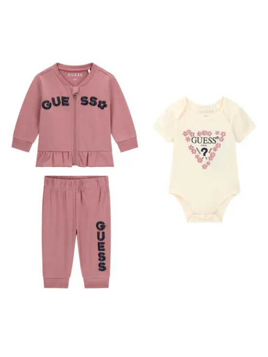 Guess Komplet bluza, body i spodnie dresowe S6YG10 K3951 Różowy Regular Fit