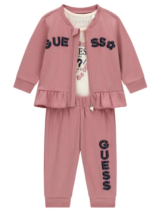 Guess Komplet bluza, body i spodnie dresowe S6YG10 K3951 Różowy Regular Fit