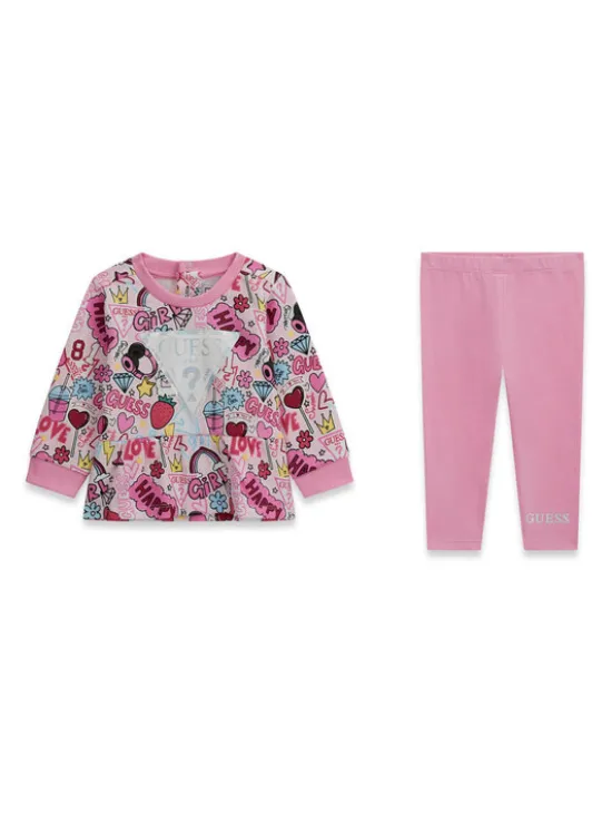 Guess Komplet bluza i legginsy A6YG03 K3898 Różowy Regular Fit