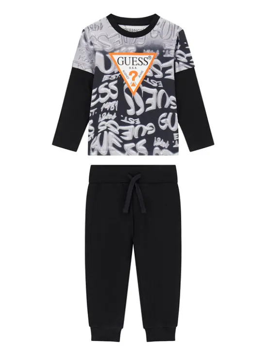 Guess Komplet bluzka i spodnie N6YG02 K4077 Czarny Regular Fit