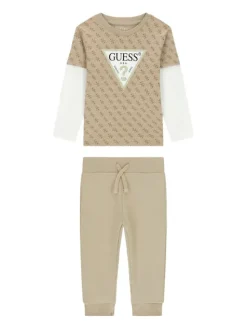 Guess Komplet bluzka i spodnie N6YG02 K4077 Beżowy Regular Fit