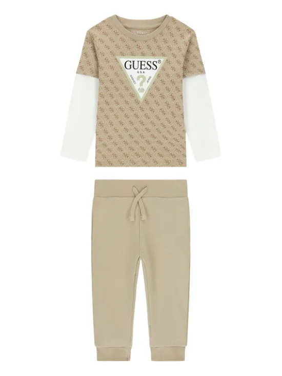 Guess Komplet bluzka i spodnie N6YG02 K4077 Beżowy Regular Fit