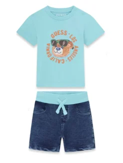 Guess Komplet t-shirt i spodenki I6GG05 K8HM4 Turkusowy Regular Fit
