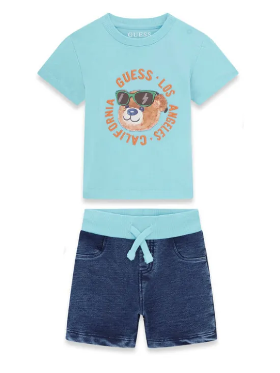 Guess Komplet t-shirt i spodenki I6GG05 K8HM4 Turkusowy Regular Fit