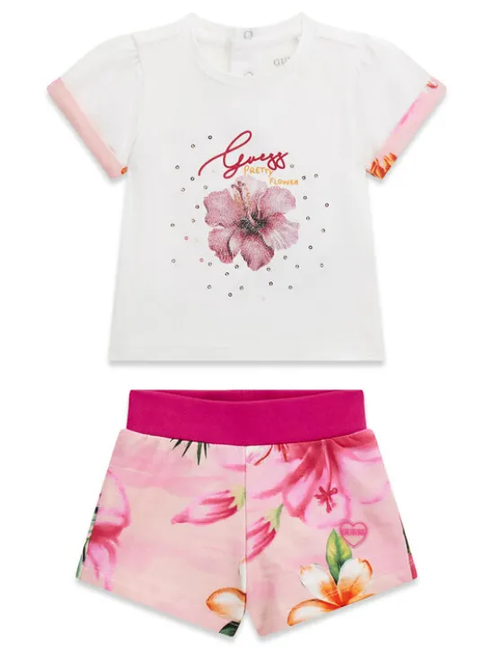 Guess Komplet t-shirt i spodenki A6GG01 K6YW4 Różowy Regular Fit