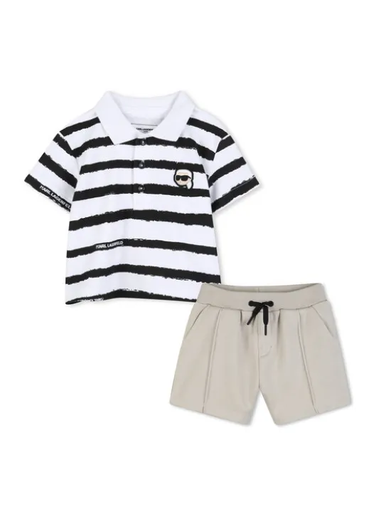Karl Lagerfeld Kids Komplet polo i spodenki Z31068 M Beżowy Regular Fit