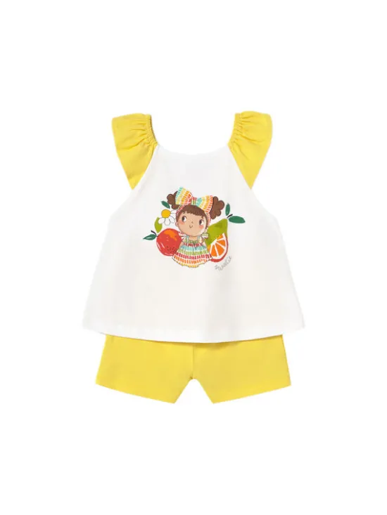 Mayoral Komplet top i spodenki 1234 Żółty Regular Fit