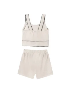 Mayoral Komplet top i szorty materiałowe 6213 Beżowy Regular Fit