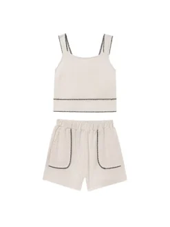 Mayoral Komplet top i szorty materiałowe 6213 Beżowy Regular Fit