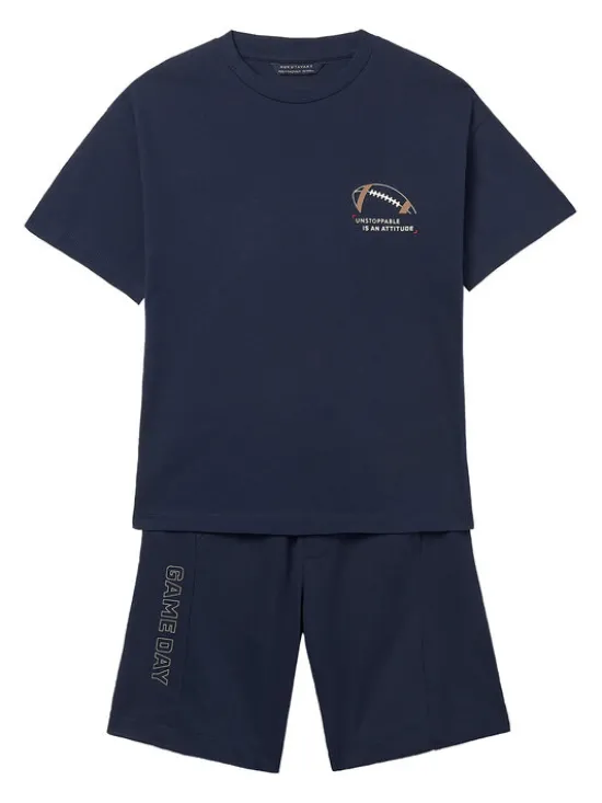 Mayoral Komplet t-shirt i spodenki 6689 Granatowy Regular Fit