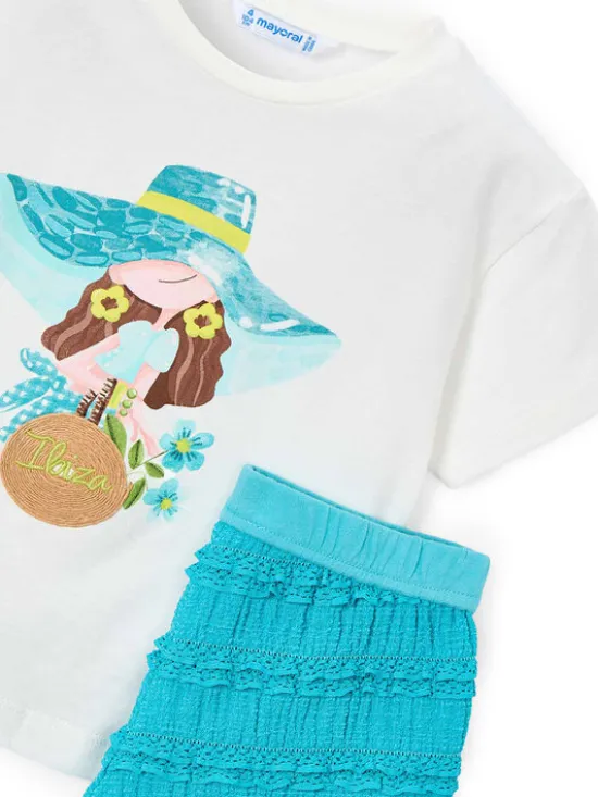 Mayoral Komplet t-shirt i spodenki 3231 Turkusowy Regular Fit