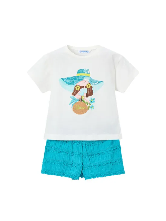 Mayoral Komplet t-shirt i spodenki 3231 Turkusowy Regular Fit