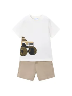Mayoral Komplet t-shirt i spodenki 3605 Beżowy Regular Fit