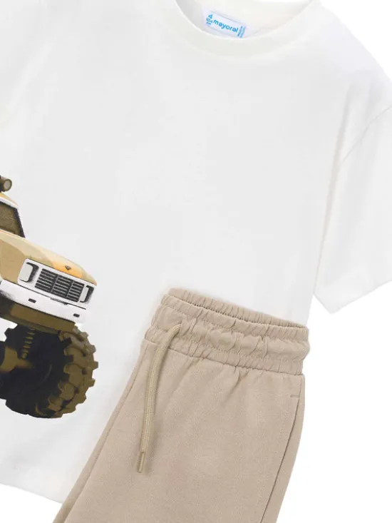 Mayoral Komplet t-shirt i spodenki 3605 Beżowy Regular Fit