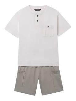 Mayoral Komplet t-shirt i spodenki 6686 Beżowy Regular Fit
