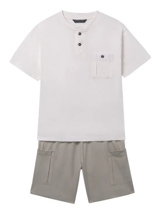 Mayoral Komplet t-shirt i spodenki 6686 Beżowy Regular Fit