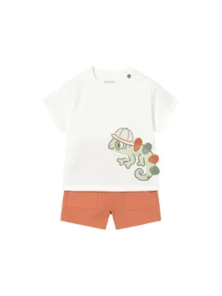 Mayoral Komplet t-shirt i spodenki 1668 Pomarańczowy Regular Fit