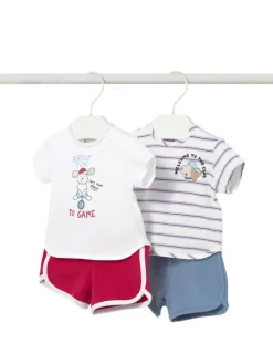 Mayoral Komplet 2 t-shirtów i spodenek 1627 Biały Regular Fit