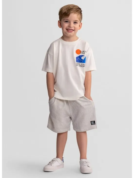 minoti Komplet t-shirt i spodenki 29SET205 Beżowy Regular Fit