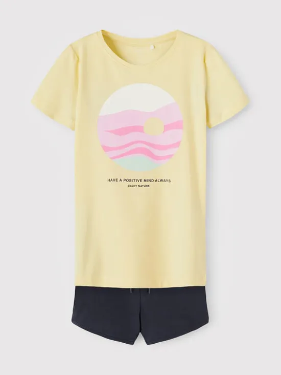 NAME IT Komplet t-shirt i spodenki 13198483 Żółty Regular Fit