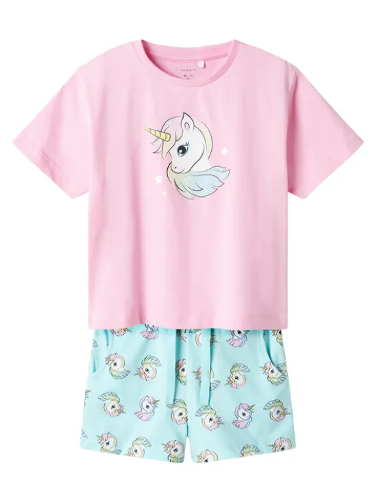 NAME IT Komplet t-shirt i spodenki Zosanna 13239682 Błękitny Regular Fit