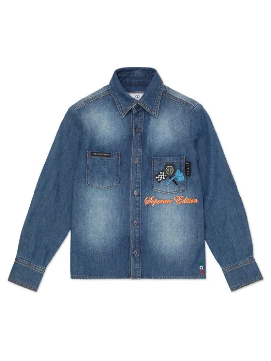 PHILIPP PLEIN Koszula jeansowa 28131 Błękitny Basic Fit