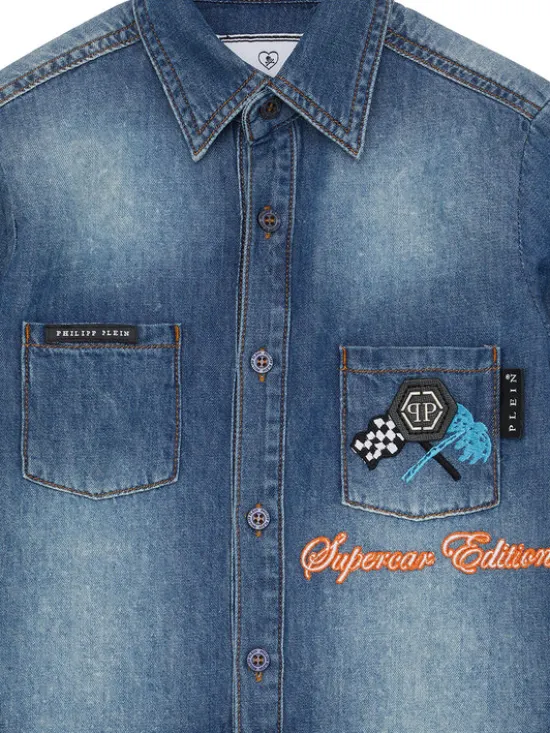 PHILIPP PLEIN Koszula jeansowa 28131 Błękitny Basic Fit