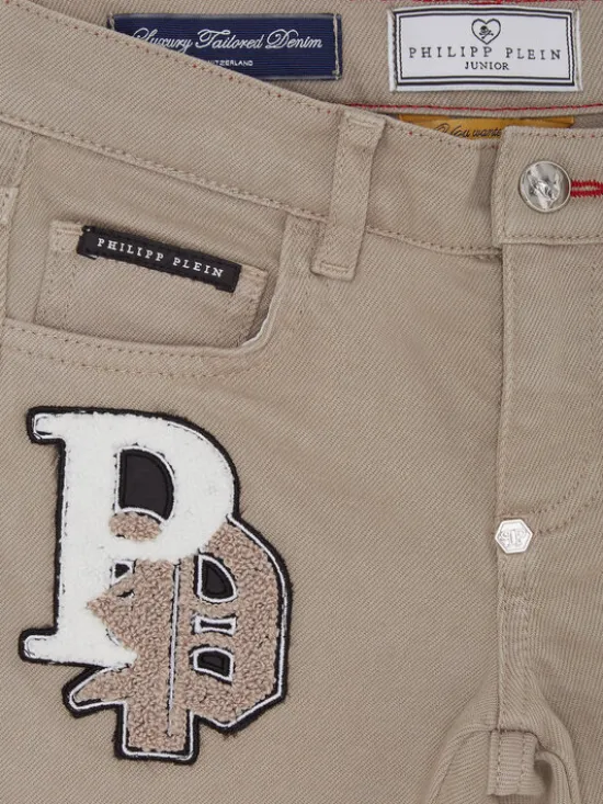 PHILIPP PLEIN Szorty jeansowe 27769 Beżowy Basic Fit