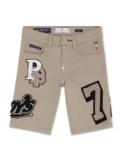 PHILIPP PLEIN Szorty jeansowe 27769 Beżowy Basic Fit