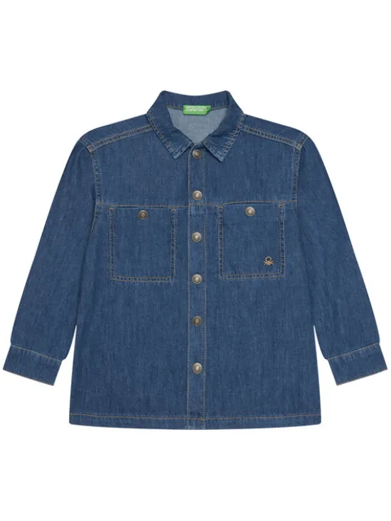 United Colors Of Benetton Koszula jeansowa 5AD6CQ04C Niebieski Oversize